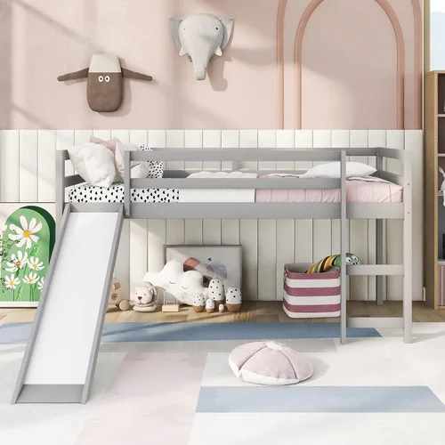 Vista 9 de Cama tipo loft de madera maciza con diseño multifuncional para niños y niñas (espresso)