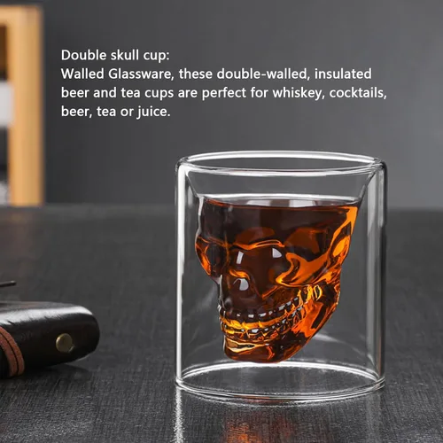 Vista 3 de Copa de calavera, vaso de chupito de calavera, fiesta de whisky de brandy decoración de licor de 2.5 fl oz/2.64 oz Set de 4
