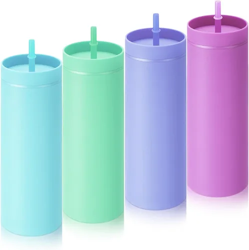 Vista 14 de Baderke - Paquete de 8 vasos delgados de 16 onzas a granel con tapa y Verde oscuro