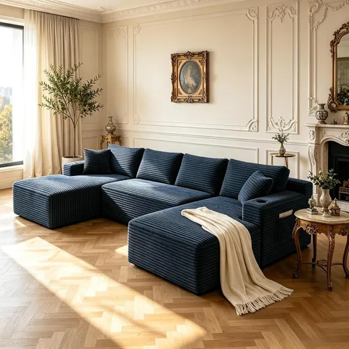 Vista 22 de Sofá cama modular de 124 pulgadas, sofá de nube sin hueso para sala de estar, sofá de 5 asientos en forma de U con 2 bolsillos de almacenamiento y 2