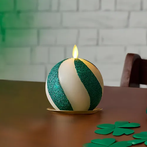 Vista 12 de Luminara - Vela de esfera de cuentas de cristal sin llama para las fiestas con purpurina - Bastón de caramelo rojo - Paquete de 1-4x4.25