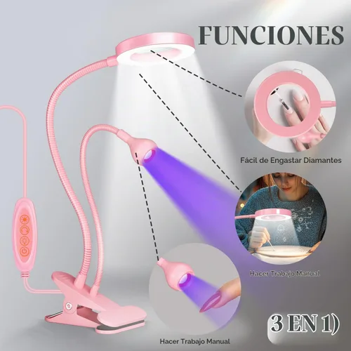 Vista 8 de krofaue Lámpara de uñas UV con lupa 6X, 4 brillo, modo de luz dual Lámpara UV para uñas con lupa 6X