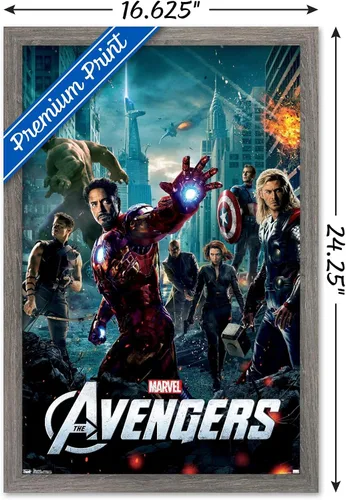 Vista 3 de Marvel Avengers: Póster de pared de una hoja, 22.4 pulgadas de largo x 14.7 pulgadas de ancho, versión enmarcada de madera de granero