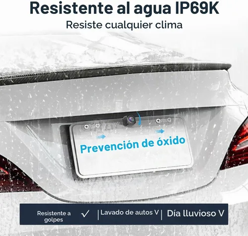 Vista 4 de Cámara de respaldo para matrícula, cámara de marcha atrás para coche AHD Rear View Camera, IP69 Waterproof Universal Stainless Bracket Back up