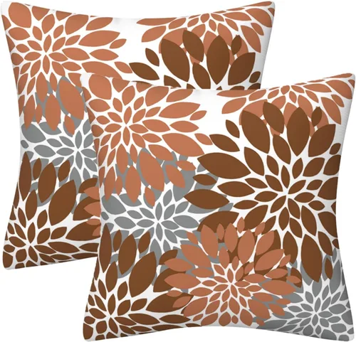Vista 7 de Juego de 2 fundas de almohada decorativas de dalia azul marino, rojo, gris, dalia floral, para interiores y exteriores, funda de almohada de Floral 1