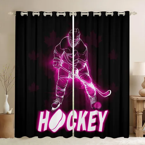 Vista 24 de Erosebridal Hockey Blackout Curtains for Boys,Blue and Black Sports Curtains & Drapes for Kids Teen,Ball Games Gamer Bedroom Decor,Ice Hockey Field