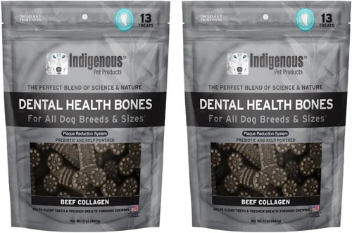 Vista 20 de Indigenous Pet Dental Health Bones Regular – Colágeno de res (17 onzas) Masticables para perros sin granos con prebióticos y omegas Refresca