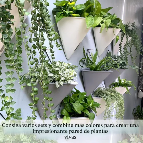 Vista 6 de LaLaGreen - Maceteros de pared para plantas de interior, paquete de 2, 12 pulgadas, grandes con autoriego, negro, geométrico, colgante, florero
