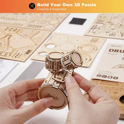 Vista 4 de Rolife - Rompecabezas 3D de madera para adultos, kit de tambor, modelo de instrumento musical (TG409)