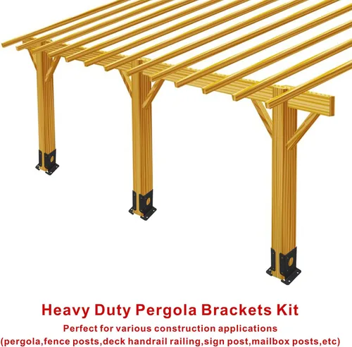 Vista 5 de Juego de 4 soportes de base de poste de pérgola de madera para valla de 4 x 4 (real: 3.5 x 3.5), soportes de base de anclaje negros ajustables