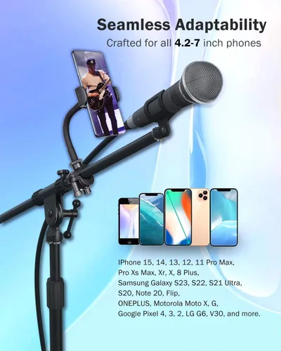 Vista 6 de LMS Soporte de micrófono para teléfono, soporte flexible para micrófono, soporte de soporte de música para iPhone, soporte de micrófono, clip