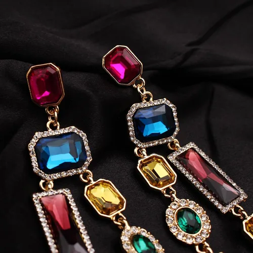 Vista 6 de Aretes de araña de lágrima rectangulares vintage, aretes colgantes de gota de cristal austriaco Art Deco para boda, fiesta, baile de graduación