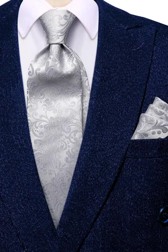 Vista 20 de Hi-Tie Corbatas de seda para hombre, diseño de cachemira a rayas, con bolsillo, gemelos cuadrados, conjunto formal de negocios