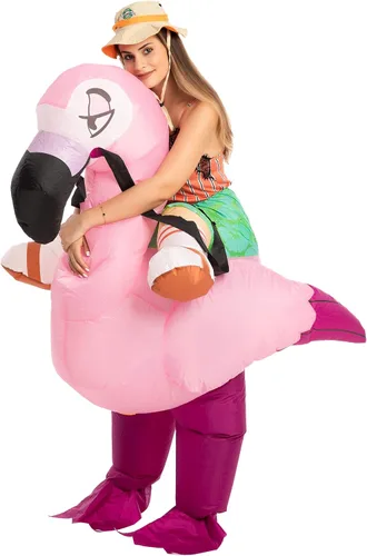 Vista 3 de Spooktacular Creations Inflatable Costume for Adult, Flamingo Air Blow Up Costume, Ride-on a Flamingo