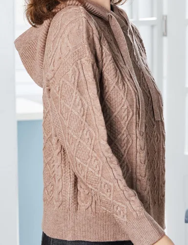Vista 3 de SDEER - Sudadera con capucha para mujer, de punto acanalado, manga larga, con cordón