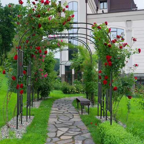 Vista 8 de DoCred Enrejado de arco de jardín grande para plantas trepadoras, 87 pulgadas de alto, soporte de metal para plantas, arco para trepar vides