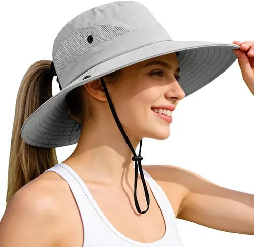 Vista 26 de Rosoz Sombreros de cola de caballo para mujer, protección UV, ala ancha 1 paquete-negro