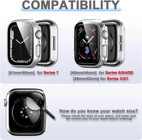 Vista 2 de Rontion - Juego de 6 fundas de PC rígida para Apple Watch de 38 mm (1.496 pulgadas) Series 3/2/1 con protector de pantalla de vidrio templado, funda