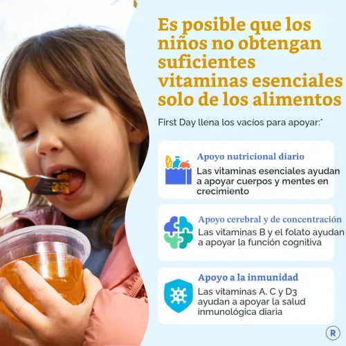 Vista 2 de First Day Gomitas multivitamínicas para niños de 4 años en adelante, fresa y naranja, vitaminas para niños, gomitas multivitamínicas A C D3 K2 B1 B2