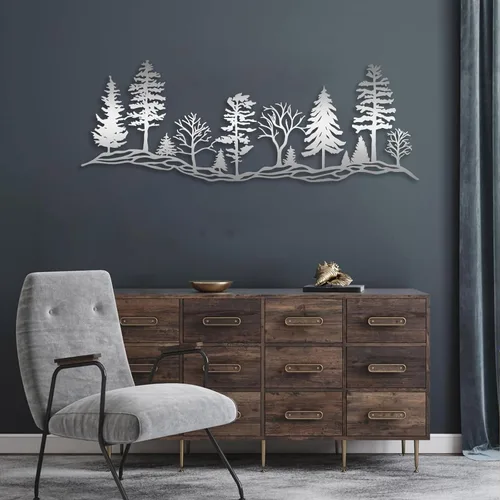 Vista 6 de Arte de pared de bosque de metal, decoración de pared de bosque, decoración de pared de metal de montaña y bosque, decoración de árbol de metal