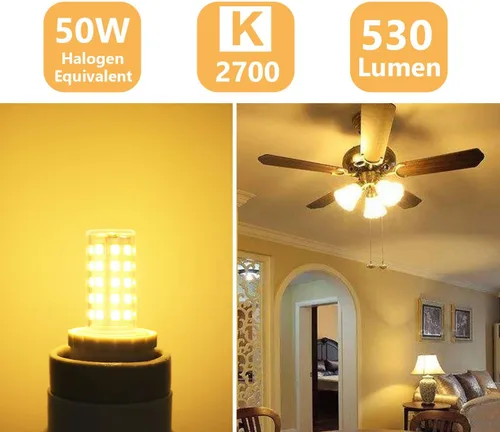 Vista 5 de Bombillas LED E12 C7, equivalente a 5 W equivalentes a bombillas halógenas de 50 W, base de candelabro E12 T4, 2700 K blanco cálido sin parpadeo