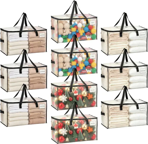 Vista 19 de VENO Paquete de 6 bolsas de mudanza resistentes, bolsas de almacenamiento de ropa y edredón con ventana transparente, suministros de embalaje Raya