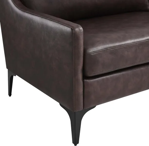 Vista 8 de Modway Sofá Corland de cuero y metal de estilo moderno en acabado marrón