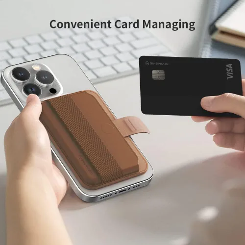 Vista 2 de Sinjimoru Cartera magnética Pull & Expulse para iPhone, agarre de dedo para tarjetero MagSafe, compatible con MagSafe Wallet, banda M-Pull Tab
