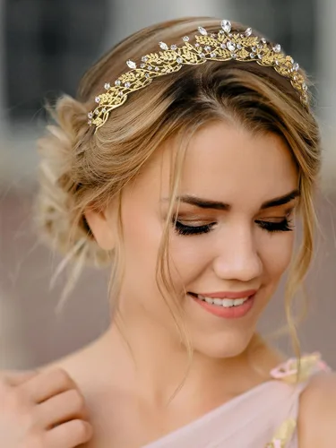 Vista 2 de SWEETV Wedding Tiaras for Women, Princess Quinceanera Crown Dorado