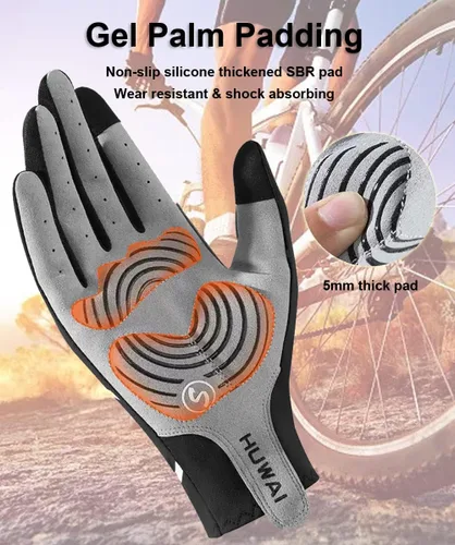Vista 3 de Guantes de ciclismo acolchados de dedo completo, guantes de bicicleta de montaña, guantes de MTB transpirables para hombres y mujeres