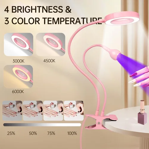 Vista 4 de AORAEM Lámpara UV de cuello de cisne para uñas de gel, luz LED de curación flash con lupa 6X + lámpara de uñas UV de curación flash con interruptor