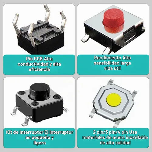 Vista 4 de 250pcs 25 valores Interruptor táctil de botón SMD Micro Momentary Tact Switch Surtido Kit