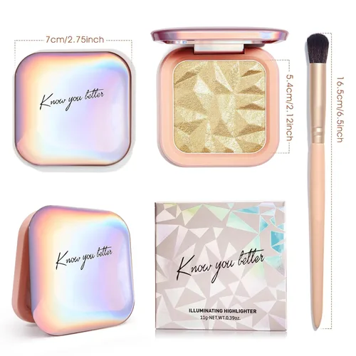 Vista 9 de Paleta de maquillaje iluminador, paleta de contorno brillante en polvo para iluminar el contorno de la cara, maquillaje dorado con reflejos