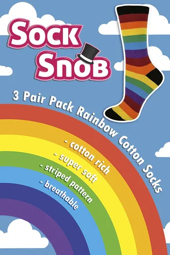 Vista 6 de Sock Snob - Paquete de 3 calcetines de algodón a rayas coloridas para hombre y mujer