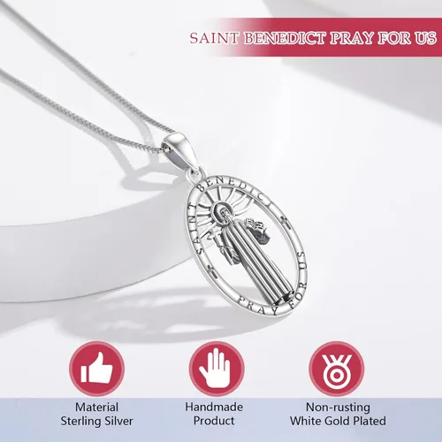 Vista 6 de Brisskaari Collar con colgante de San Miguel, San Cristóbal, San Patricio, San Juda, San Benito, San José, plata de ley 925, medalla de amuleto