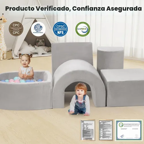 Vista 4 de Rinnebbit Bloques de escalada de espuma para niños pequeños, juego de 5 piezas para escalar túneles y gatear, juego de actividades en interiores