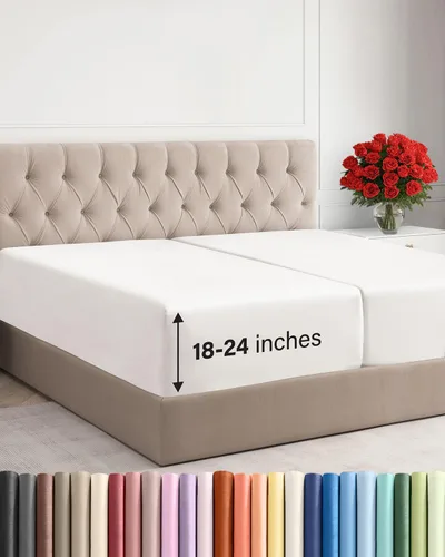 Vista 103 de Sábana bajera ajustable extra profunda Twin XL – Sábana bajera individual de lujo de hotel solamente – Se adapta fácilmente a colchones de 18 a 24