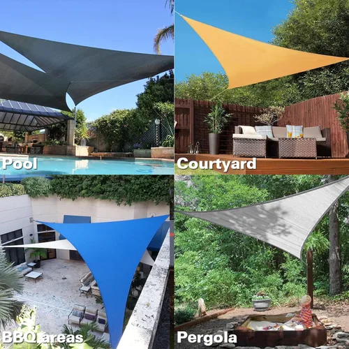 Vista 7 de KANAGAWA - Toldo triangular con bloque UV, color gris oscuro para patio,jardín, jardín trasero, actividades al aire libre