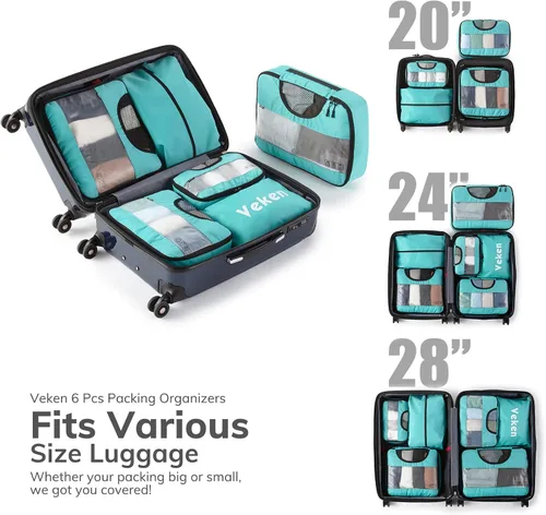Vista 6 de 6 Set Packing Cubes for Suitcases, Travel Organizer Bags for Carry on Luggage, Veken Suitcase Organizer Bags Set for Travel Essentials Travel
