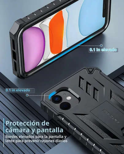 Vista 8 de FNTCASE - Funda para iPhone 11/XR, con protector de pantalla integrado, función atril 20FT Military-Grade Drop Protection, Anti-Slip Matte