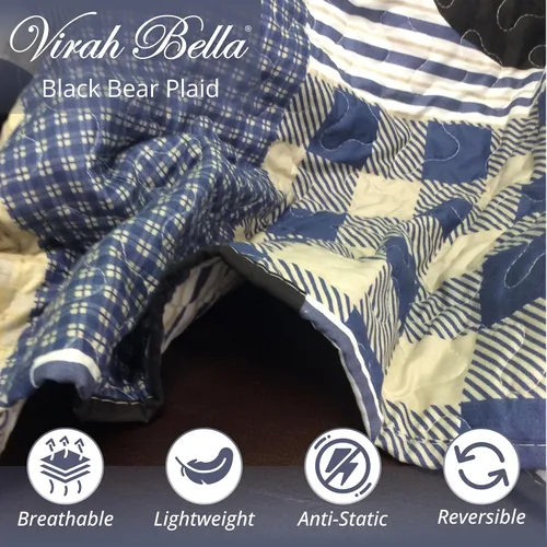 Vista 2 de Virah Bella Juego de ropa de cama de 2 piezas, tamaño individual, diseño de oso negro, reversible, con fundas de almohada decorativas, color azul
