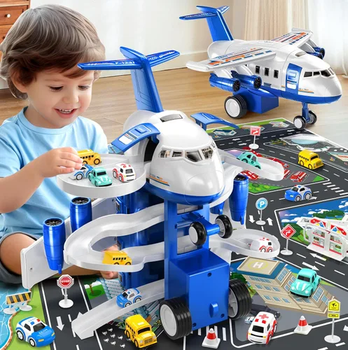 Vista 4 de MSKOLER Juguetes de avión para niños de 2 a 4 años – Pistas de carreras de autos de juguete para niños de 3 a 5 años con 8 juguetes de coche