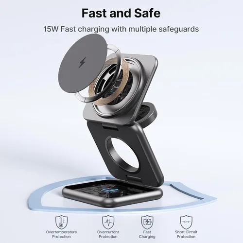 Vista 7 de KU XIU Cargador inalámbrico para Samsung, estación de carga inalámbrica plegable de aleación de zinc 3 en 1 para Samsung Galaxy S25 Ultra S24 S23