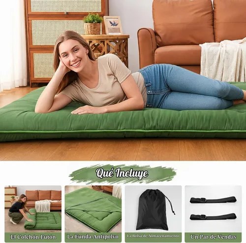 Vista 8 de DAICO Colchón japonés, colchón de futón enrollable de 4 pulgadas de grosor Verde