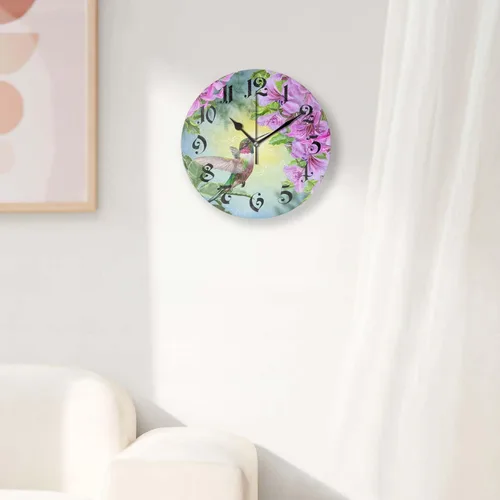 Vista 4 de Relojes de pared a pilas de 12 pulgadas, pájaros y flores, decoración silenciosa del hogar para baño, sala de estar, dormitorio