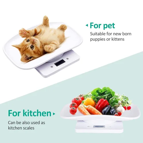 Vista 4 de Báscula digital para mascotas, báscula de animales pequeños con cinta métrica, báscula de alimentos de cocina, con un peso máximo de 33 libras