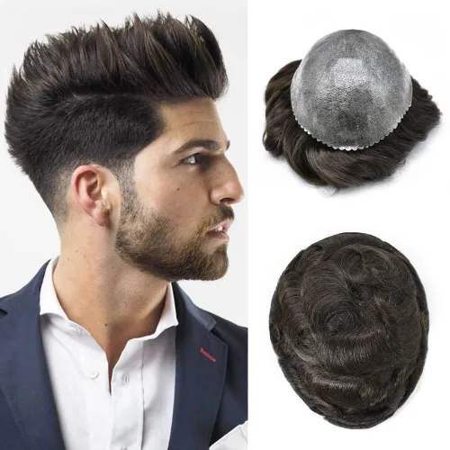 Vista 11 de Tupé para hombres de piel fina europea piezas de cabello humano para hombres duraderas de 0.004 in piel de poliuretano para hombre, tupé de 8 x 10