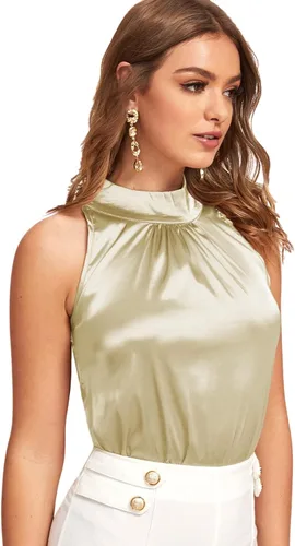 Vista 4 de Milumia Blusa sin mangas de satén para mujer, elegante, de verano, con abertura en la espalda