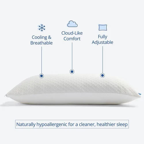 Vista 2 de Cosy House Collection - Almohada de espuma viscoelástica de lujo con rayón derivado de bambú triturado - Relleno ajustable y extraíble - Funda