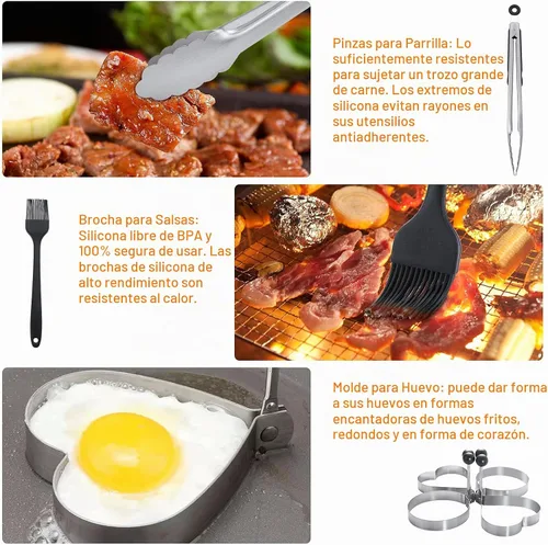 Vista 6 de Blackstone Kit de accesorios para parrilla, 16 piezas de accesorios de parrilla plana para Blackstone y chef de campamento con espátula, raspador